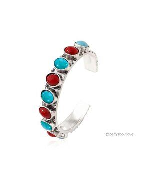 Bohemian Turquoise Cuff Bangle Bracelet for Women Vintage Open Tribal Jewelry